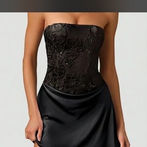 Oh Polly Black Strapless Embroidered Mini Dress